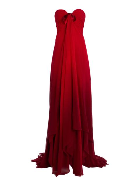 Oscar de la Renta Embroidered Silk Chiffon Gown red