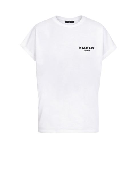 Balmain Eco-designed cotton T-shirt with small flocked Balmain logo