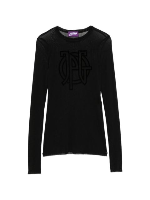 Jean Paul Gaultier flocked-logo sheer top