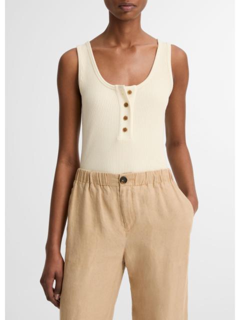 Vince Ribbed Cotton-Blend Henley Tank