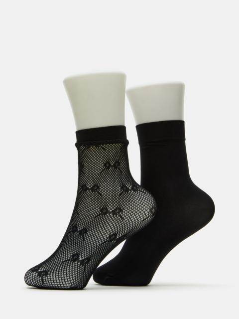 STEVE MADDEN 2 PACK BOW FISHNET ANKLET SOCKS BLACK