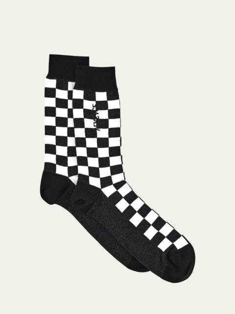 Men's Embroidered Damier Crew Socks