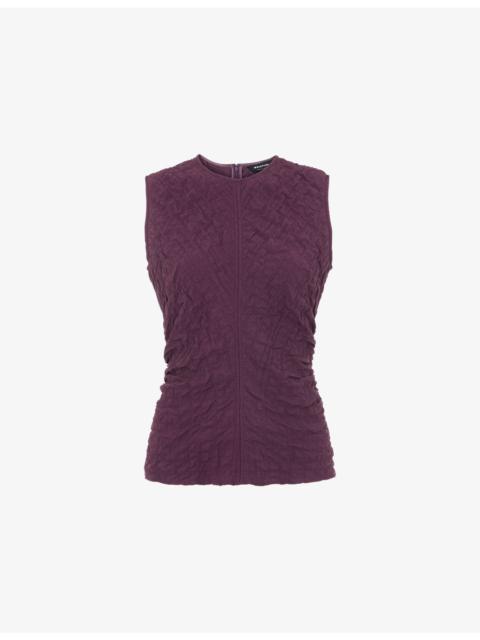 WHISTLES Round-Neck Sleeveless Textured Stretch-Cotton Tank