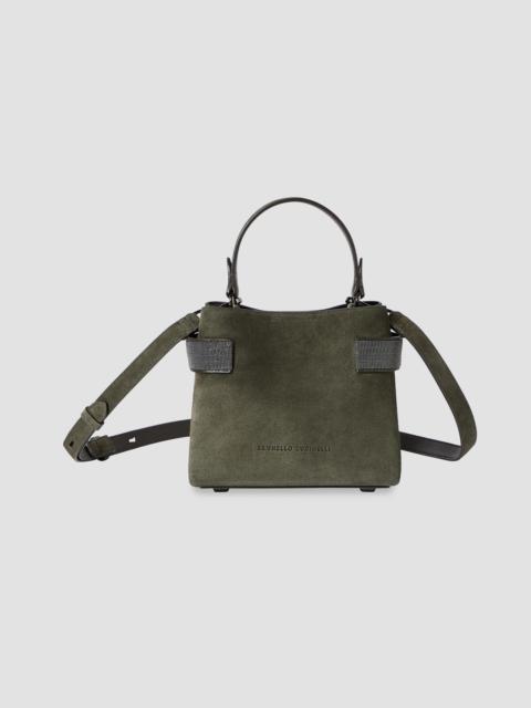 Brunello Cucinelli Women's Essence Small Top Handle Bag in Suede with Precious Bands - Green