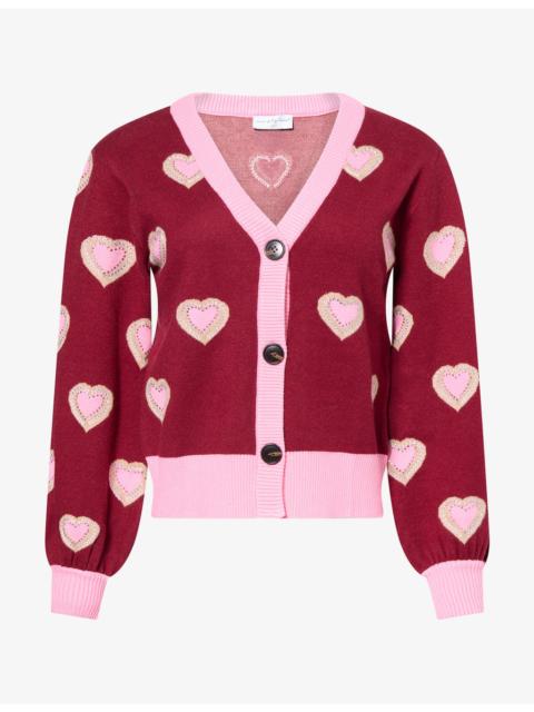 Never Fully Dressed Hearts-Intarsia V-Neck Knitted Cardigan