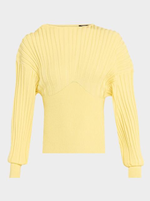 Balmain One-Shoulder Batwing Rib Sweater