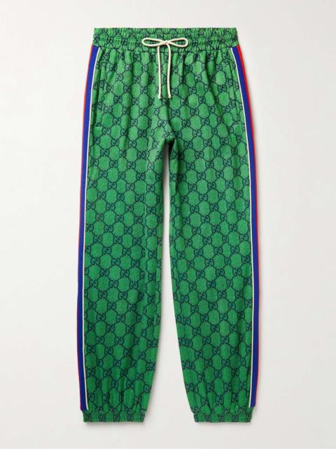 GUCCI Tapered Webbing-Trimmed Monogrammed Tech-Jersey Track Pants