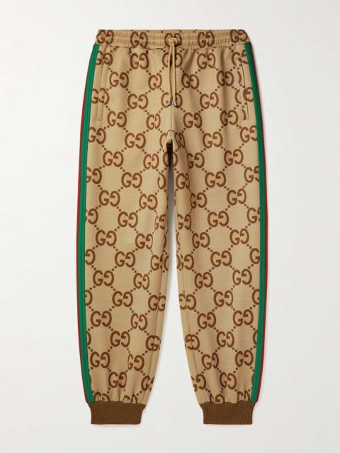 GUCCI Webbing-Trimmed Monogrammed Jersey Sweatpants