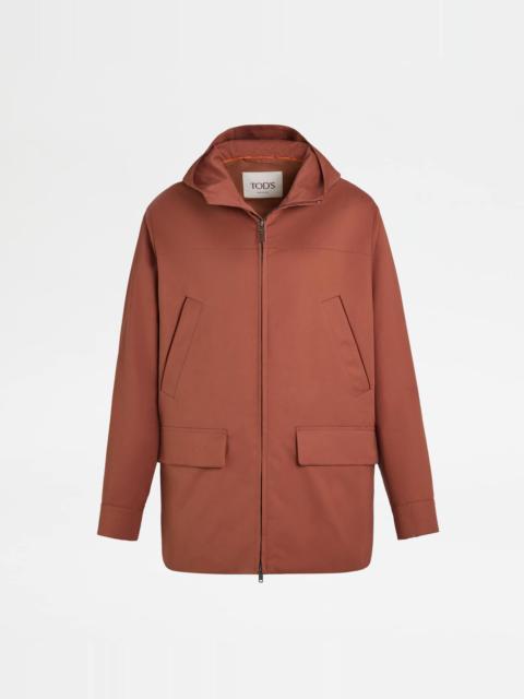 Tod's SHORT PARKA IN TECHNICAL CANVAS - BROWN