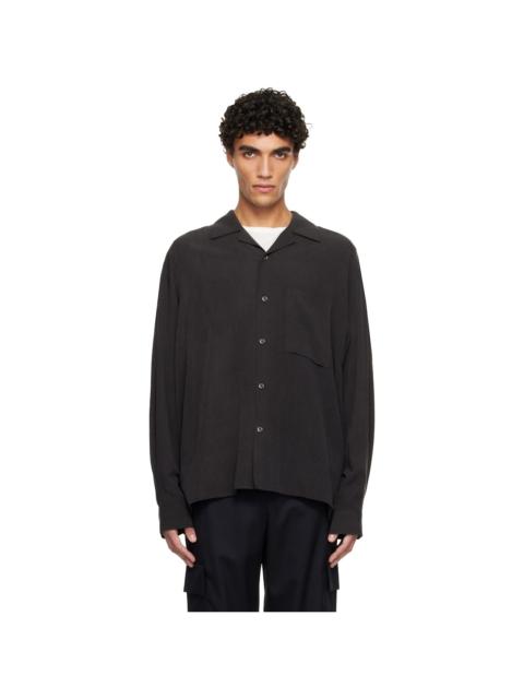 SOLID HOMME Gray Camp Collar Shirring Shirt