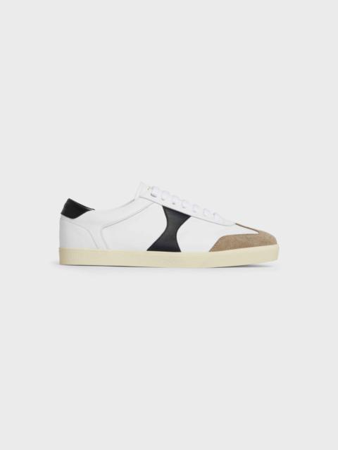CELINE Celine Triomphe Low Lace Up Sneaker Plain Logo in Calfskin and Suede Calfskin
