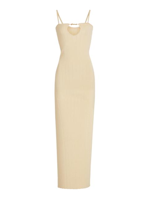 JACQUEMUS Sierra Charm-Detailed Ribbed-Knit Midi Dress neutral