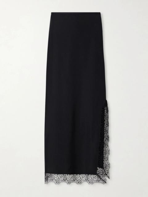 LA LIGNE Phoenix lace-trimmed silk-blend midi skirt Black