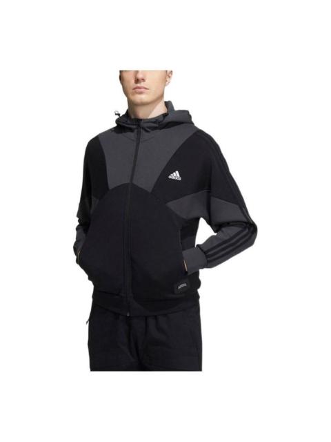 adidas Casual Sports hooded Splicing Jacket Black HE7469