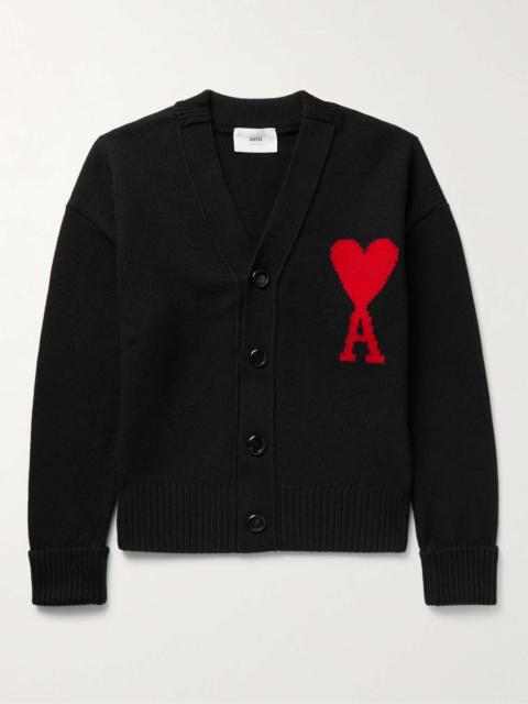 AMI Paris Logo-Intarsia Virgin Wool Cardigan