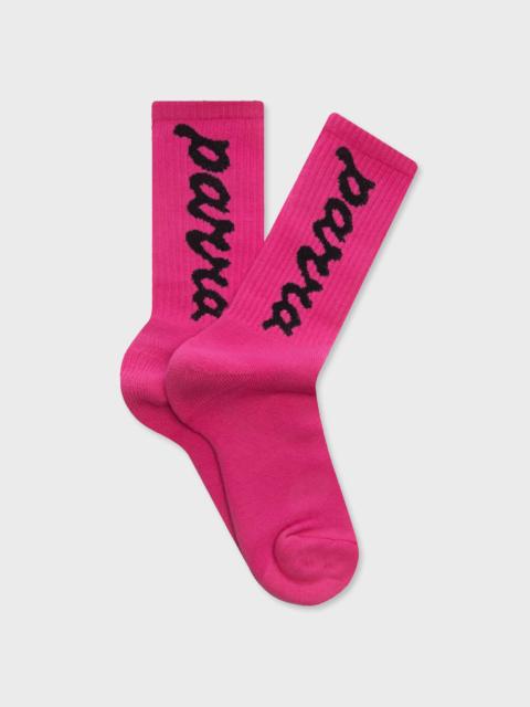 by Parra LOWERCASE SCRIPT LOGO CREW SOCKS - HOT PINK