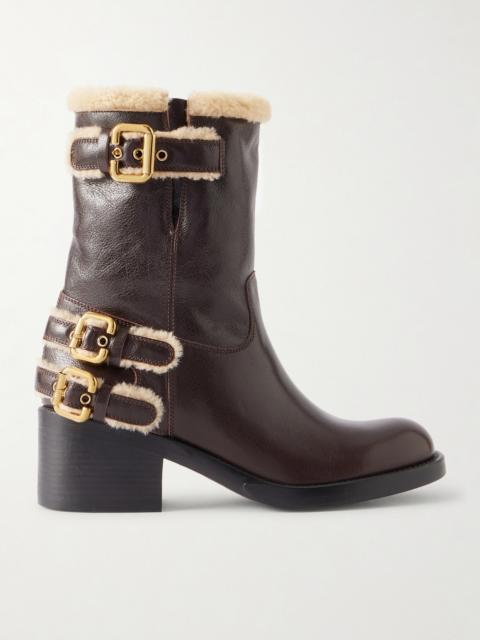 Chloé Dakota Buckled Shearling-trimmed Leather Ankle Boots
