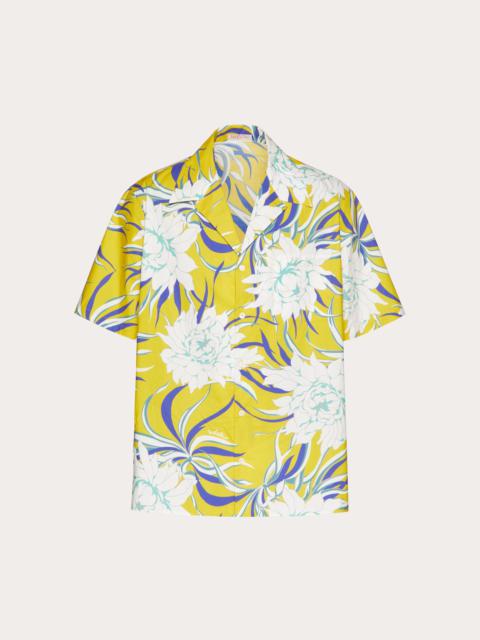 COTTON POPLIN BOWLING SHIRT WITH STREET FLOWERS COUTURE PEONIES PRINT