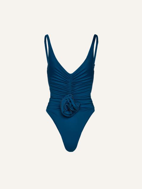 MAGDA BUTRYM Ruched flower swimsuit in ocean blue