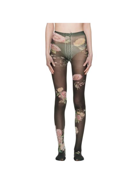 OPEN YY Black Floral Tights