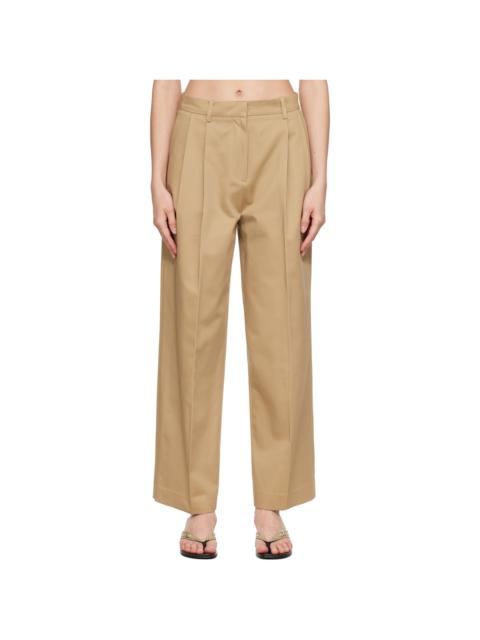 Tonywack Beige Cotton Wide Leg Pleated Trousers