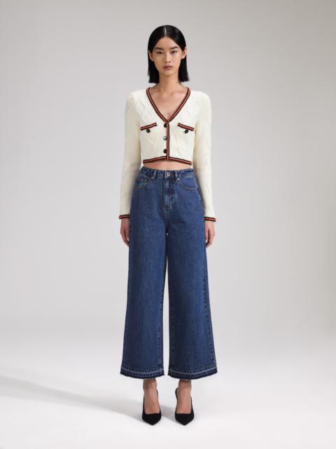 self-portrait Cream Cable Knit Cropped Cardigan