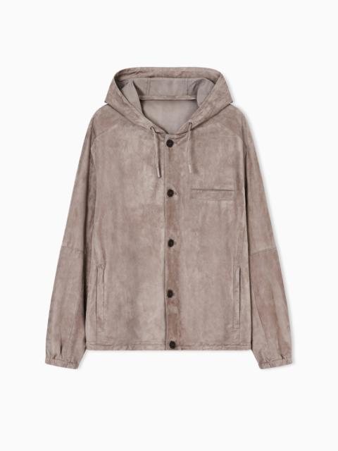 HOODED BLOUSON IN GOATSKIN SUEDE