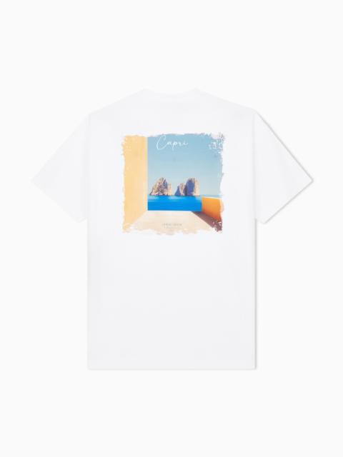 GIORGIO ARMANI COTTON INTERLOCK JERSEY T-SHIRT WITH PRINT ON THE BACK