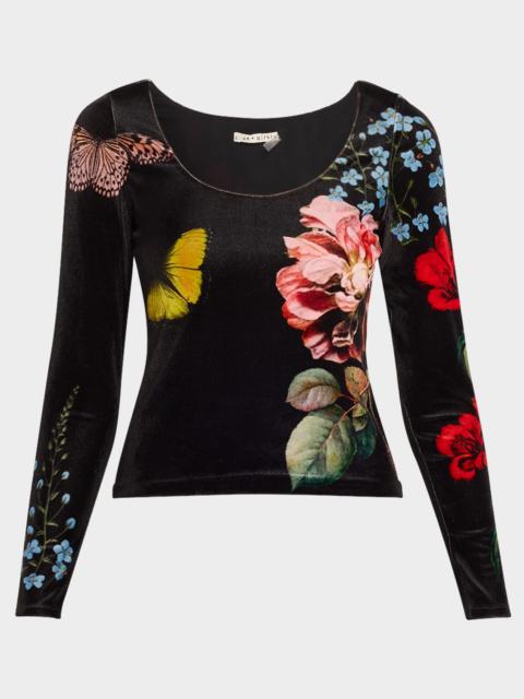 Alice + Olivia Delaina Scoop-Neck Velvet Top