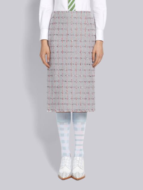 Thom Browne Medium Grey Cotton Windowpane University Check Tweed Frayed Low Rise Knee Pencil Skirt