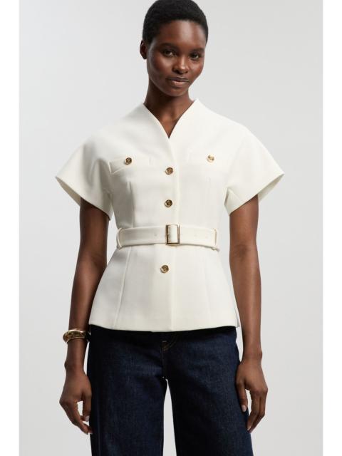 KAREN MILLEN Textured Compact Stretch High Neck Belted Top