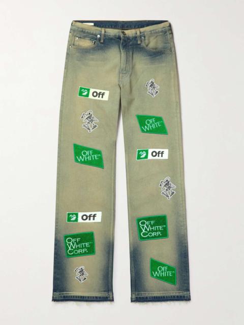 Off-White Diag Straight-Leg Bleached Appliquéd Jeans