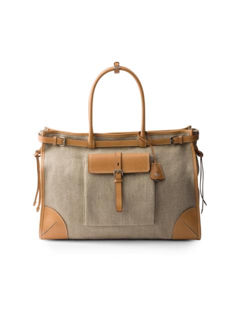 Prada Men's Bonnie Linen and Leather Tote Bag - Beige Khaki