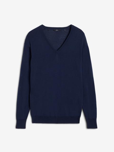 7 For All Mankind Silk Blend V-Neck Pullover in Navy