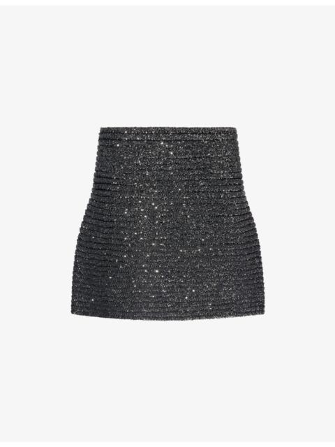 Alaïa Skater Sequin-Embellished Wool-Blend Mini Skirt