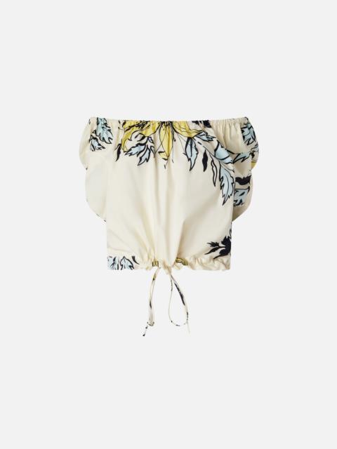 PINKO FLORAL COTTON BLOUSE WITH OPEN SHOULDERS