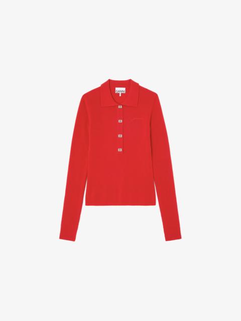GANNI POLO SHIRT IN RED MERINO