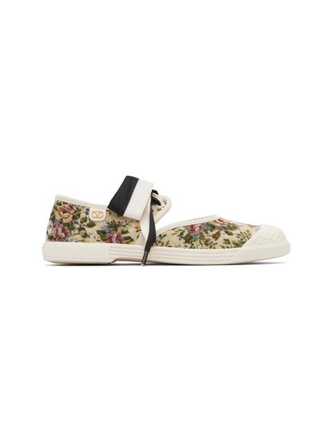 Valentino Beige Bow Floral Jacquard Sneakers