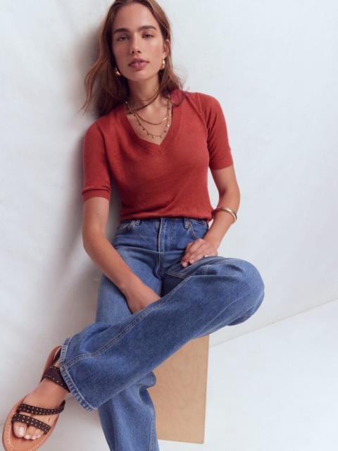 BODEN Agnes Linen V Neck T-Shirt-Burnt Orange