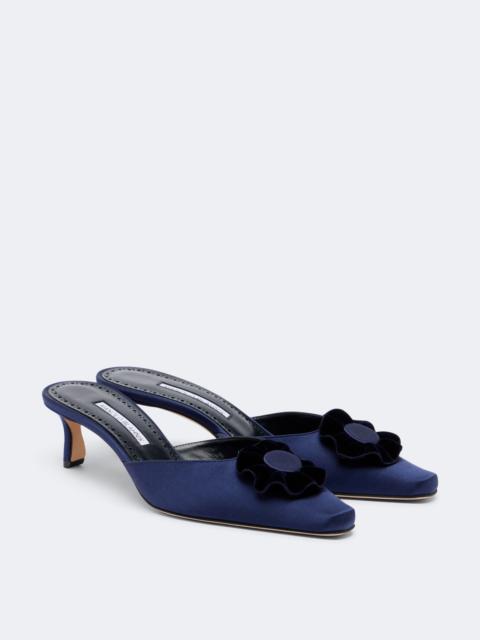 Manolo Blahnik Caulon floral-appliqué silk satin mules