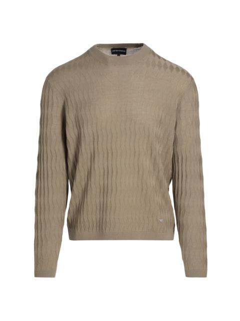 EMPORIO ARMANI Men's Diamond Virgin Wool Sweater - Tan