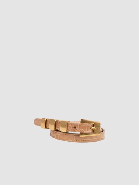 BY FAR Vic Light Tan Croco Embossed Leather Belt