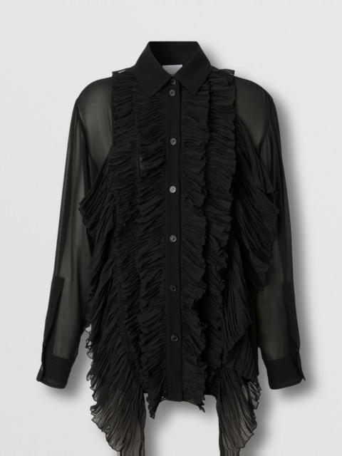 Pleated Ruffle Detail Silk Georgette Shirt