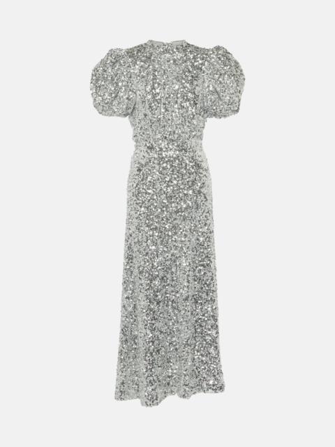 ROTATE Puff-sleeve sequined midi dress