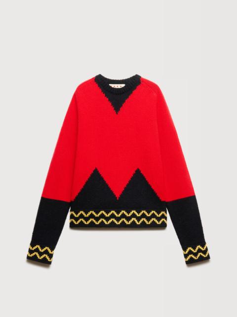 Marni RED WOOL JUMPER WITH M INTARSIA