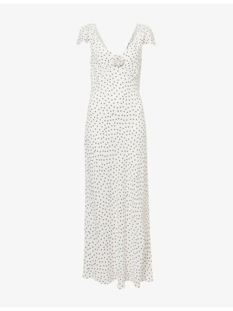 RIXO Cathy Polka-Dot Woven Midi Drss