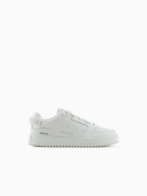 EMPORIO ARMANI LEATHER SNEAKERS WITH OVERSIZED EA PATCH