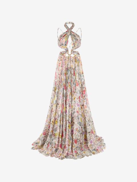 Long Chiffon Dress with Florentine Flowers Print