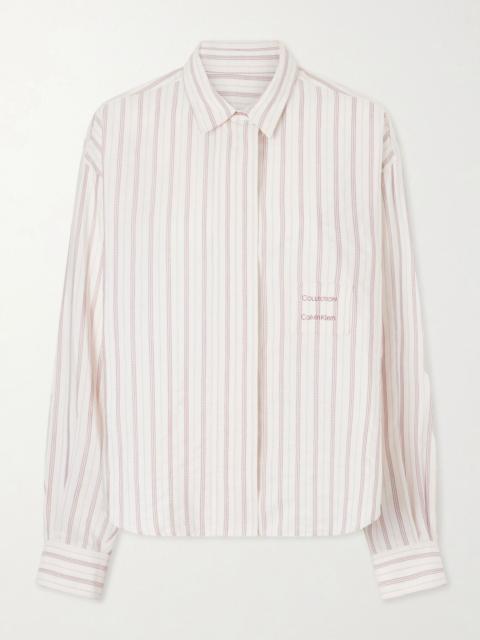 Calvin Klein Collection Amari pinstriped cotton and silk-blend shirt Cream
