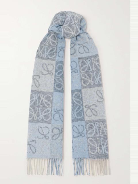Loewe Fringed intarsia wool and cashmere-blend scarf